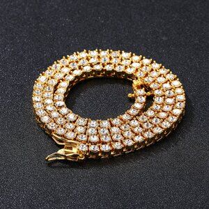Men's Women's 14K Yellow Gold Plated 4mm Round 5A Cz Iced Tennis Chain Necklace